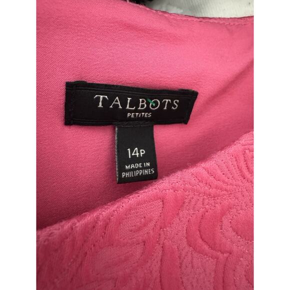 Talbots Womens 14P Petite Plus Short Sleeve Pink Jacquard Sheath Cocktail Dress - Picture 8 of 9